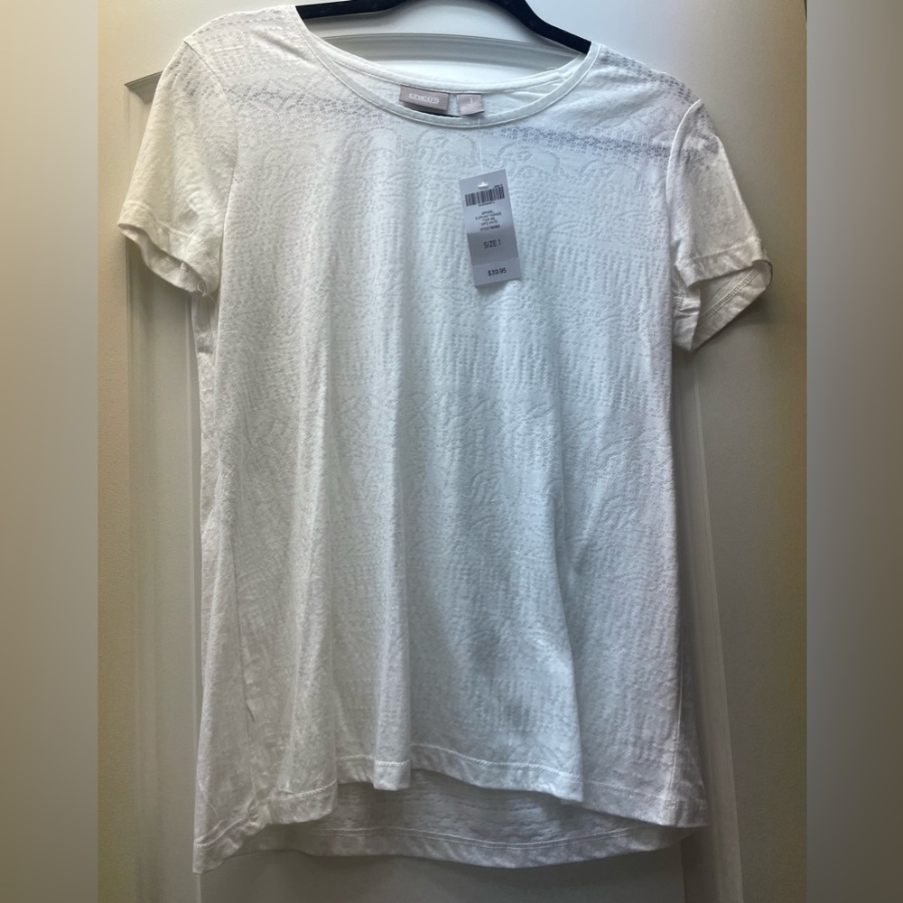 Chico's Women's Crispy White Short Sleeve Lightweight Top S NWT